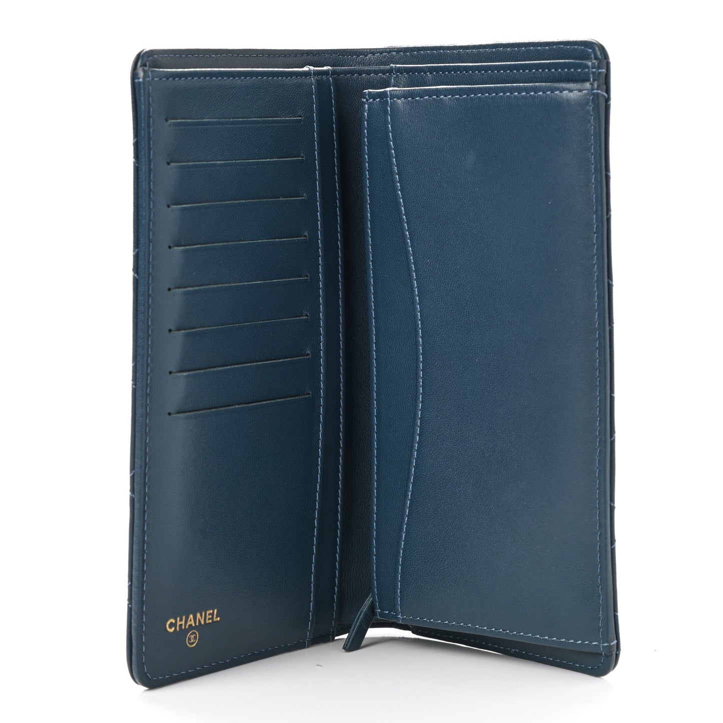 Lambskin Quilted Yen Wallet Blue