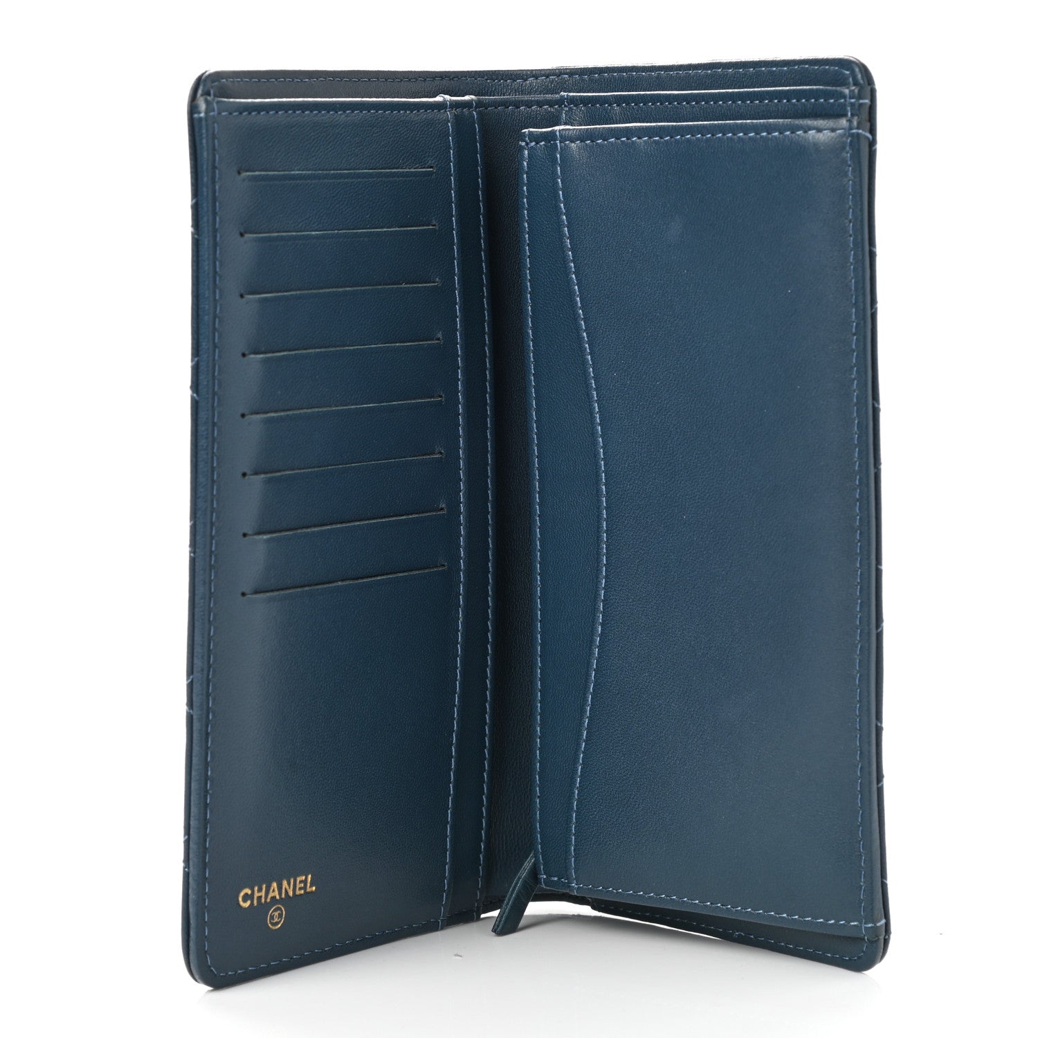 Chanel Lambskin Quilted Yen Wallet Blue 5 of 9