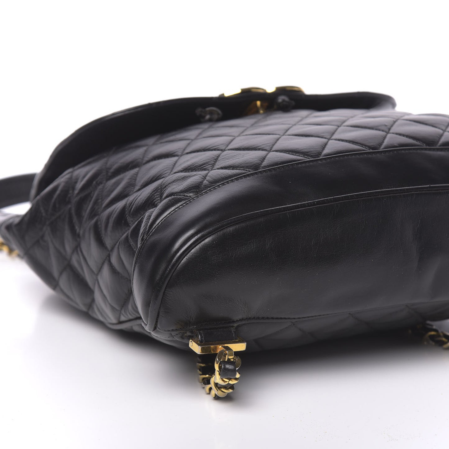 Lambskin Quilted Drawstring Backpack Black