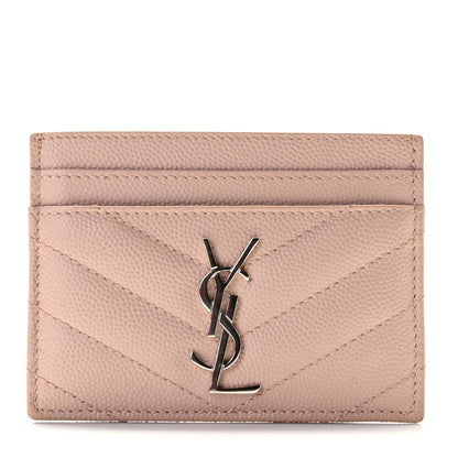 Saint Laurent Grain De Poudre Matelasse Chevron Monogram Credit Card Case Pale Pink 1 of 8