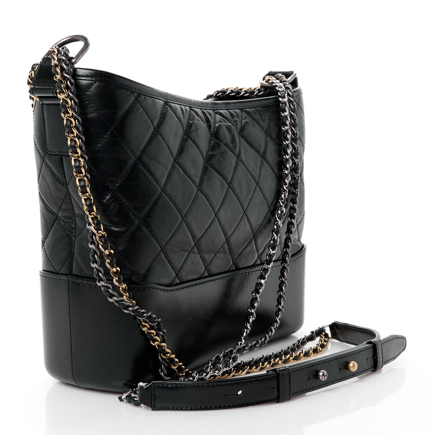 Aged Calfskin Quilted Medium Gabrielle Hobo Black