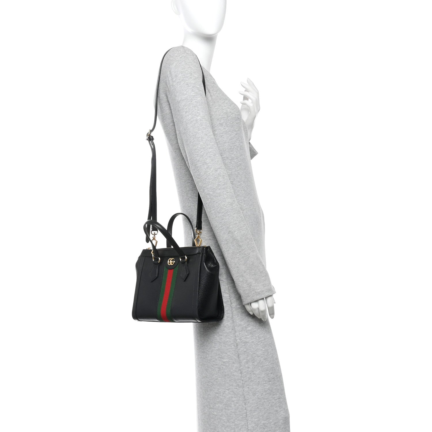 Gucci Textured Calfskin Web Small Ophidia Tote Bag Black 2 of 10