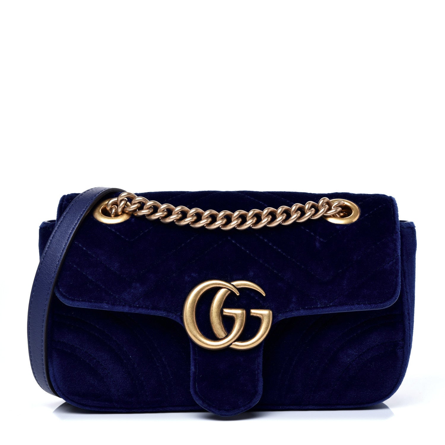 Gucci Velvet Matelasse Mini GG Marmont Shoulder Bag Cobalt Blue 1 of 11