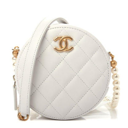 Chanel Calfskin Quilted About Pearls Round Clutch With Chain White 1 of 10