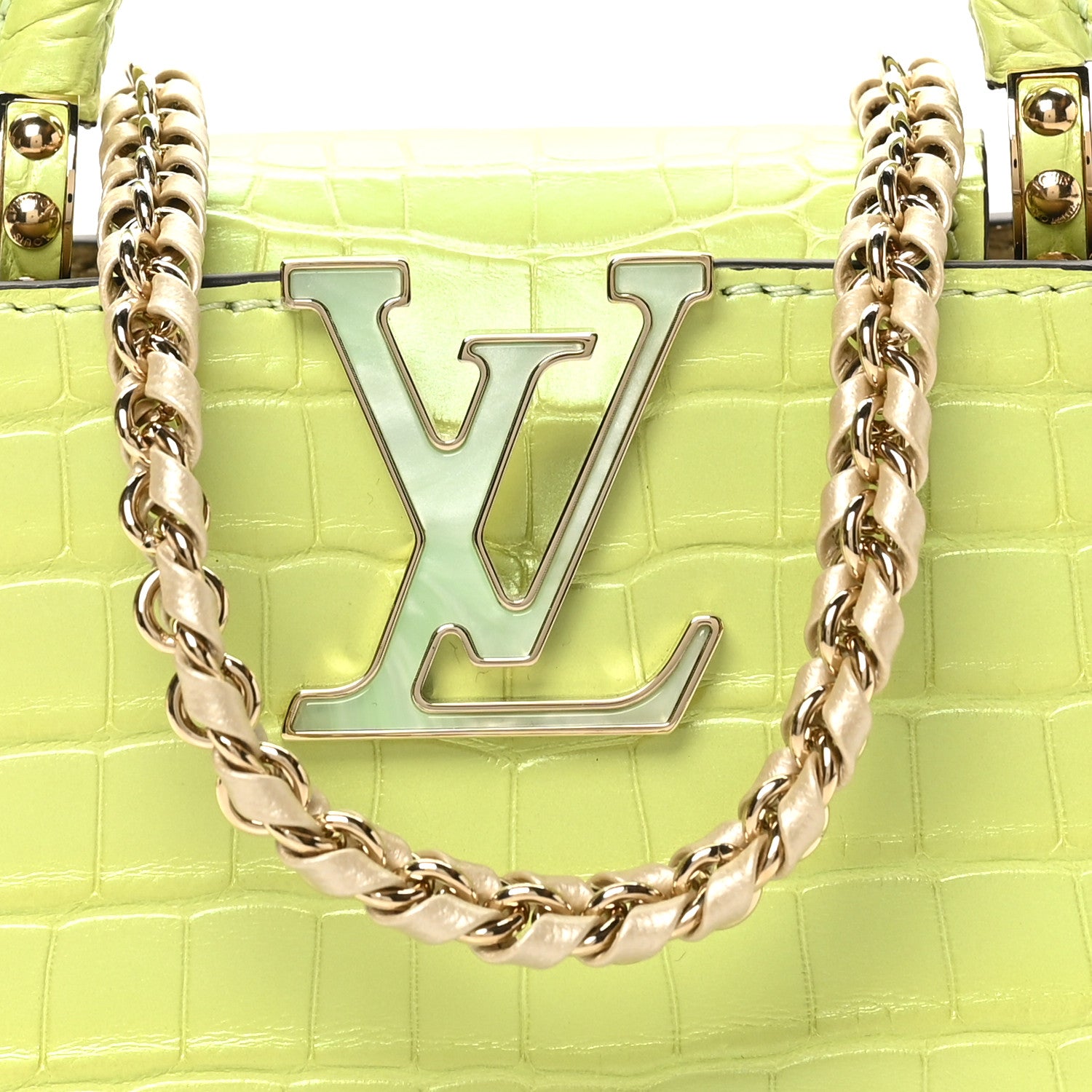 ルイヴィトン Louis Vuitton Iridescent Alligator Nano Capucines Lime 1795669