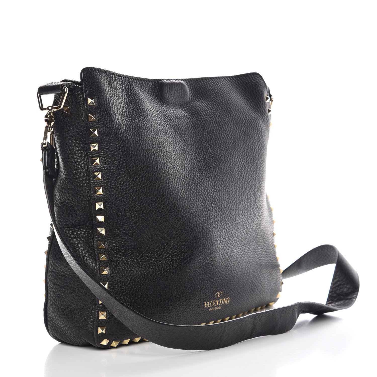 Valentino Garavani Pebbled Calfskin Large Rockstud Flip-Lock Messenger Bag Black 3 of 14