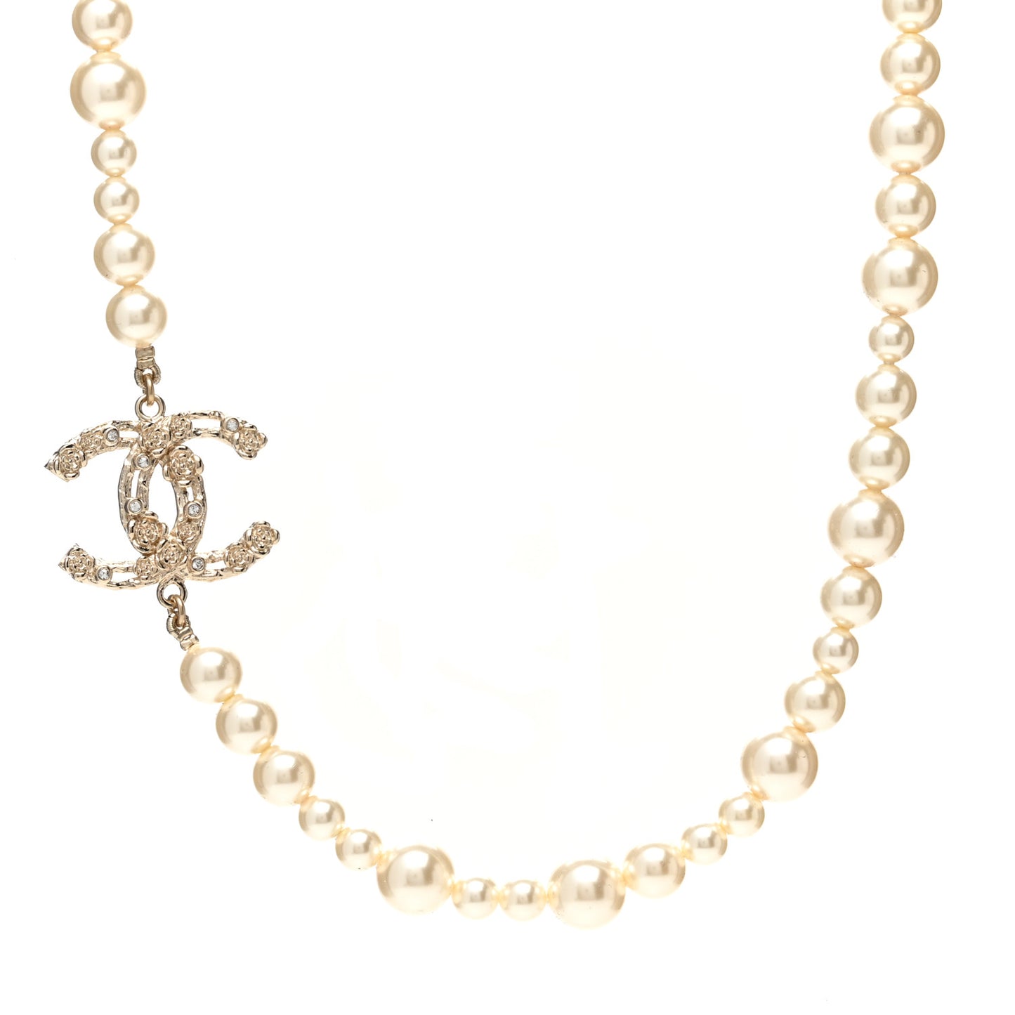 Pearl Crystal CC Camellia Short Necklace Gold