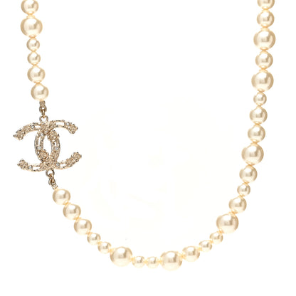Chanel Pearl Crystal CC Camellia Short Necklace Gold 1 of 6