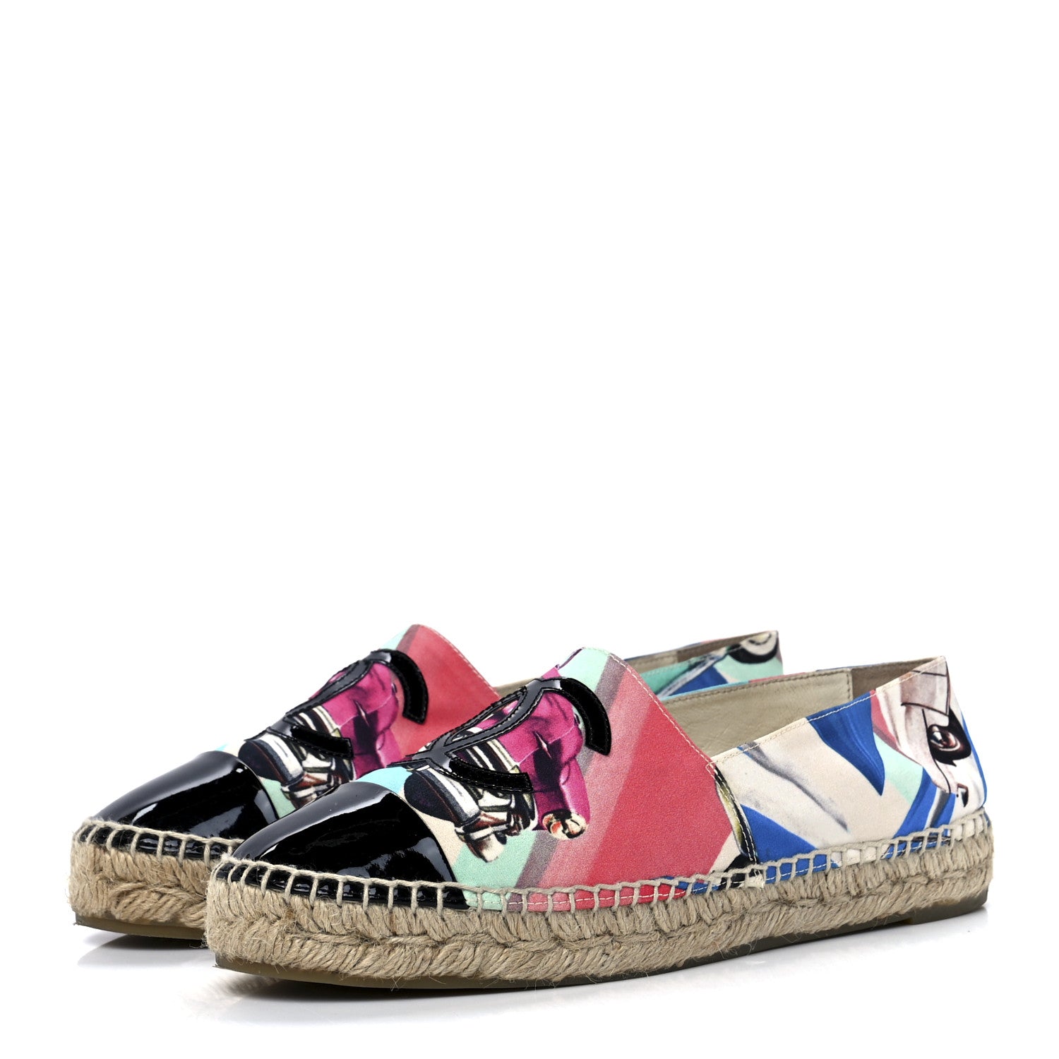 Chanel Fabric Patent CC Espadrilles 38 Multicolor Black 3 of 11