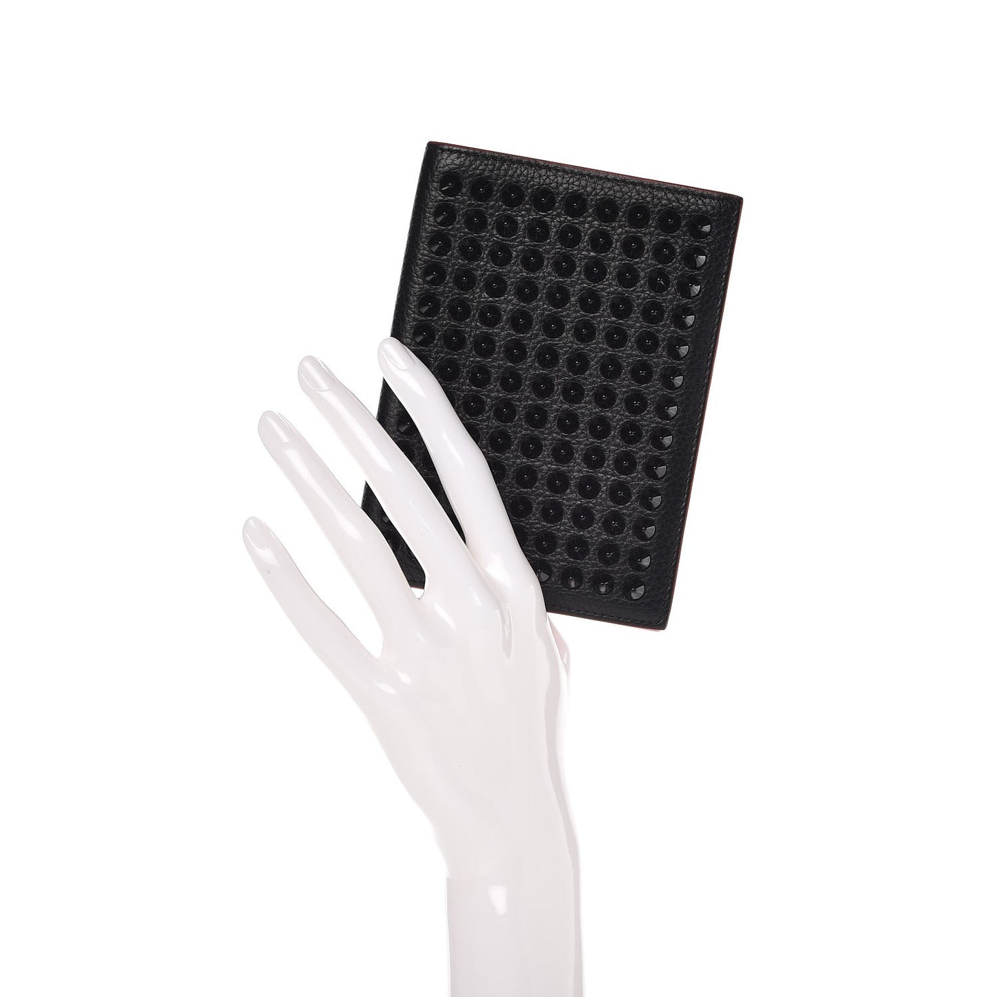 Calfskin Studded Loubipass Passport Holder Black
