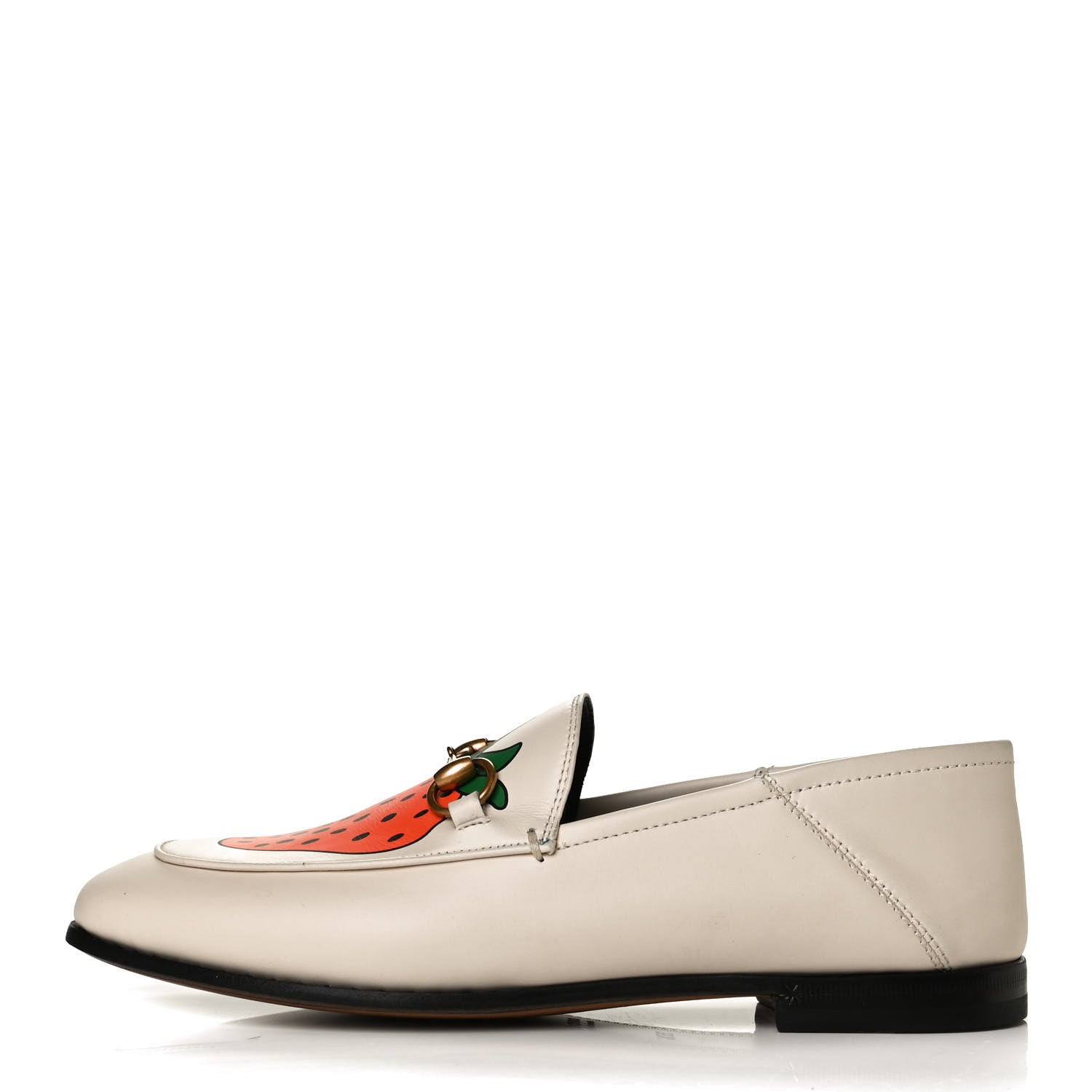 Gucci Calfskin Taste Strawberry Womens Brixton Horsebit Loafers 35.5 Ivory Red 1 of 9