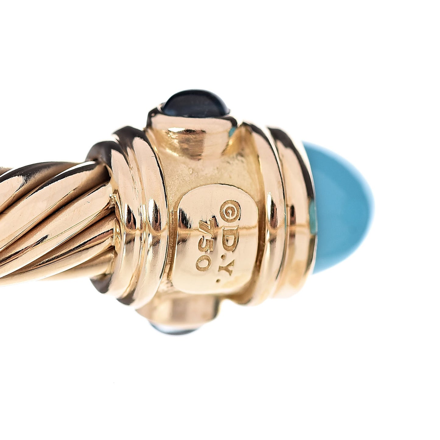 18K Yellow Gold Turquoise Blue Topaz 5mm Renaissance Bracelet