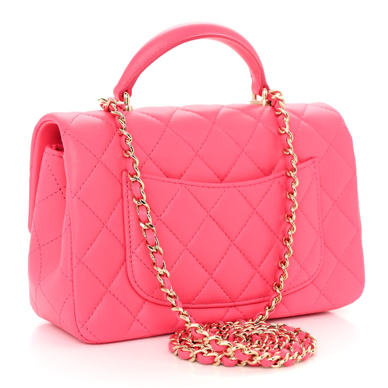 Chanel Lambskin Quilted Mini Top Handle Rectangular Flap Fuchsia 3 of 10