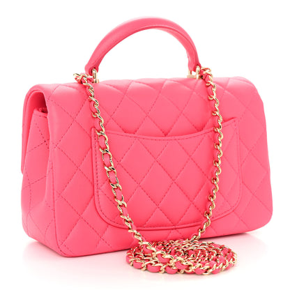Chanel Lambskin Quilted Mini Top Handle Rectangular Flap Fuchsia 3 of 10