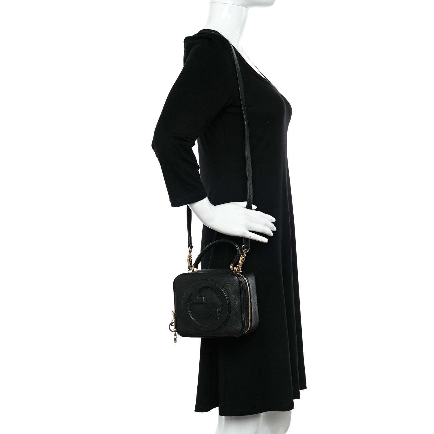 Gucci Sakai Be Green Calfskin Diagonal Stitched Blondie Top Handle Bag Black 2 of 11