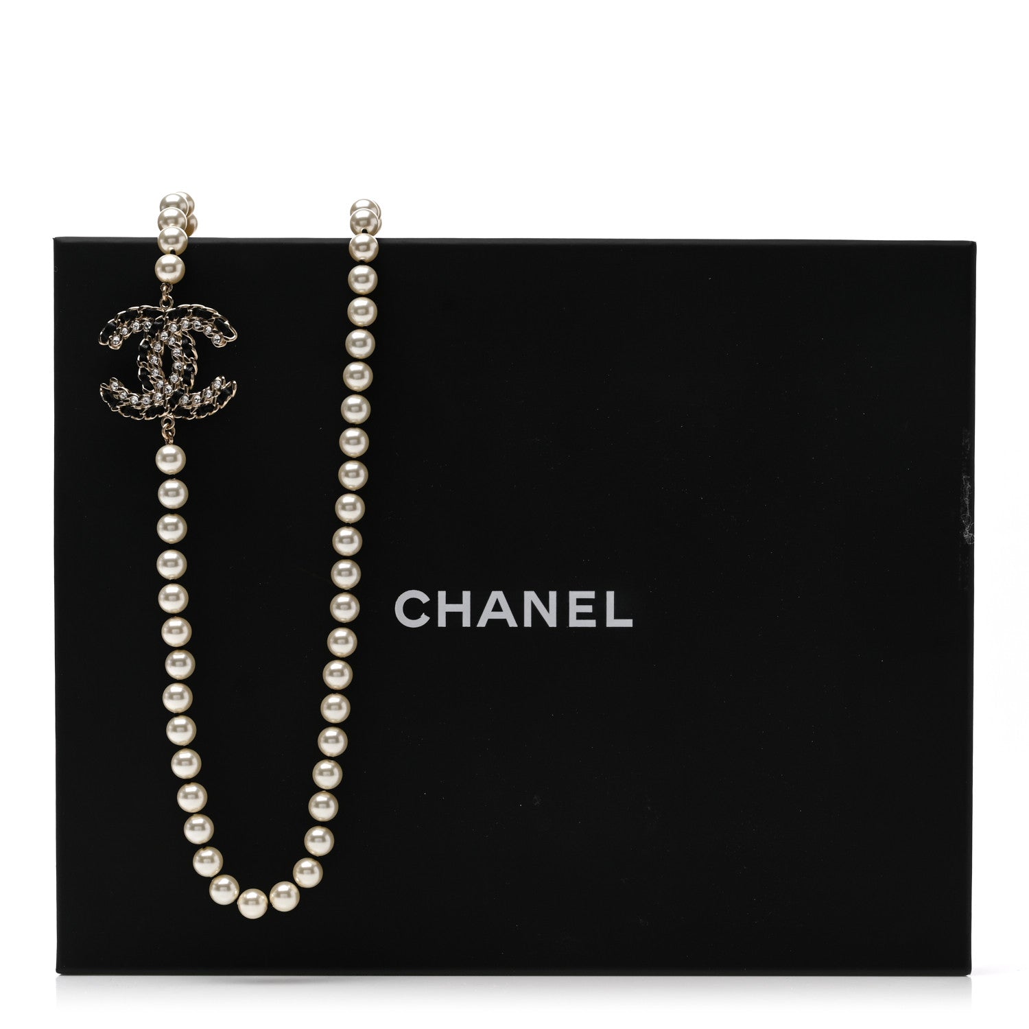 Chanel Pearl Crystal Lambskin CC Long Necklace Gold Black 6 of 6