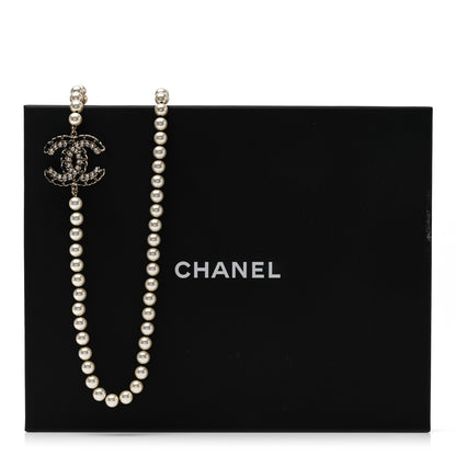 Chanel Pearl Crystal Lambskin CC Long Necklace Gold Black 6 of 6