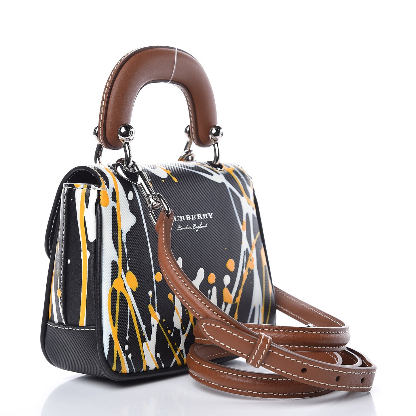Trench Calfskin Splash Print Mini DK88 Top Handle Bag Black