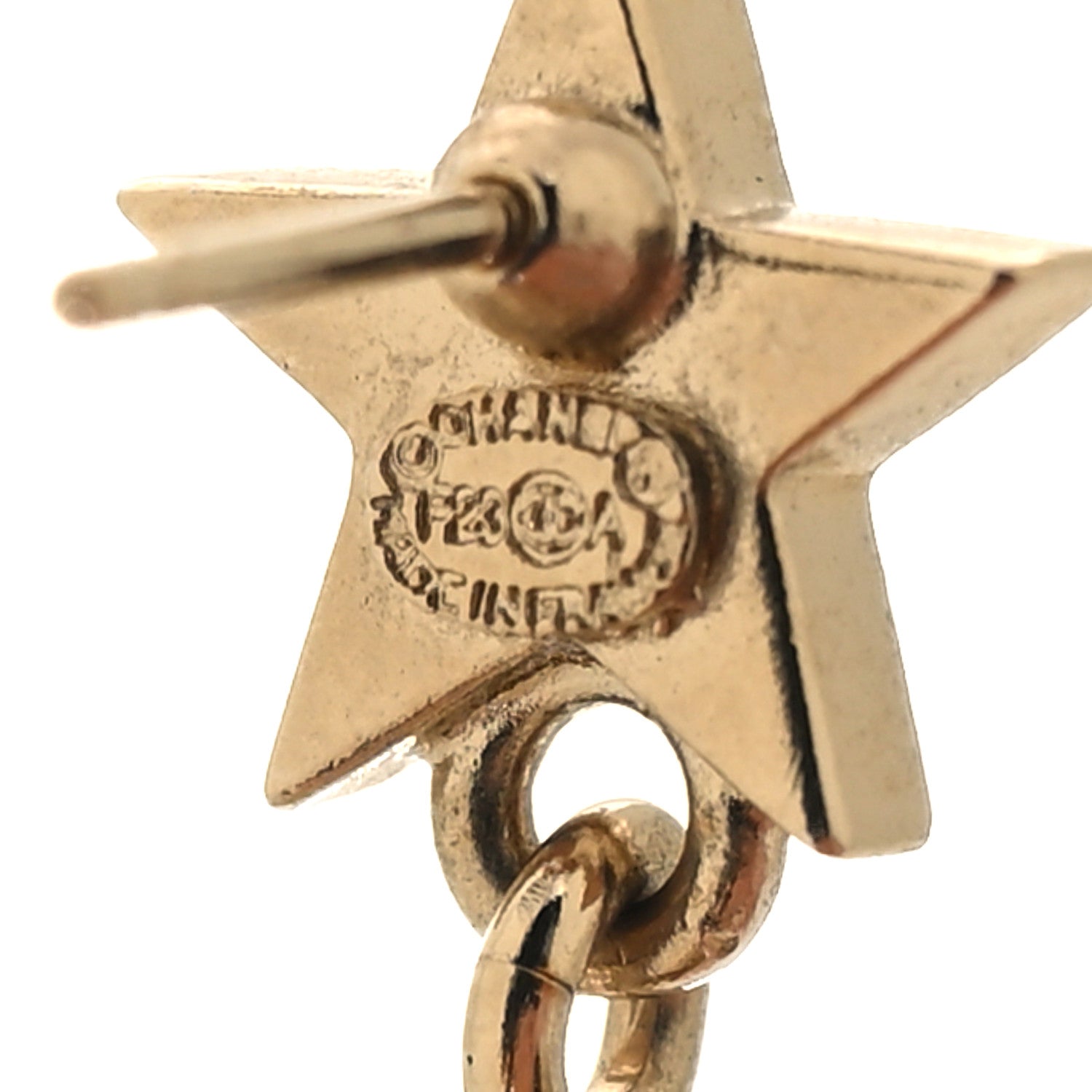 Chanel Crystal CC Star Drop Earrings Gold 4 of 5