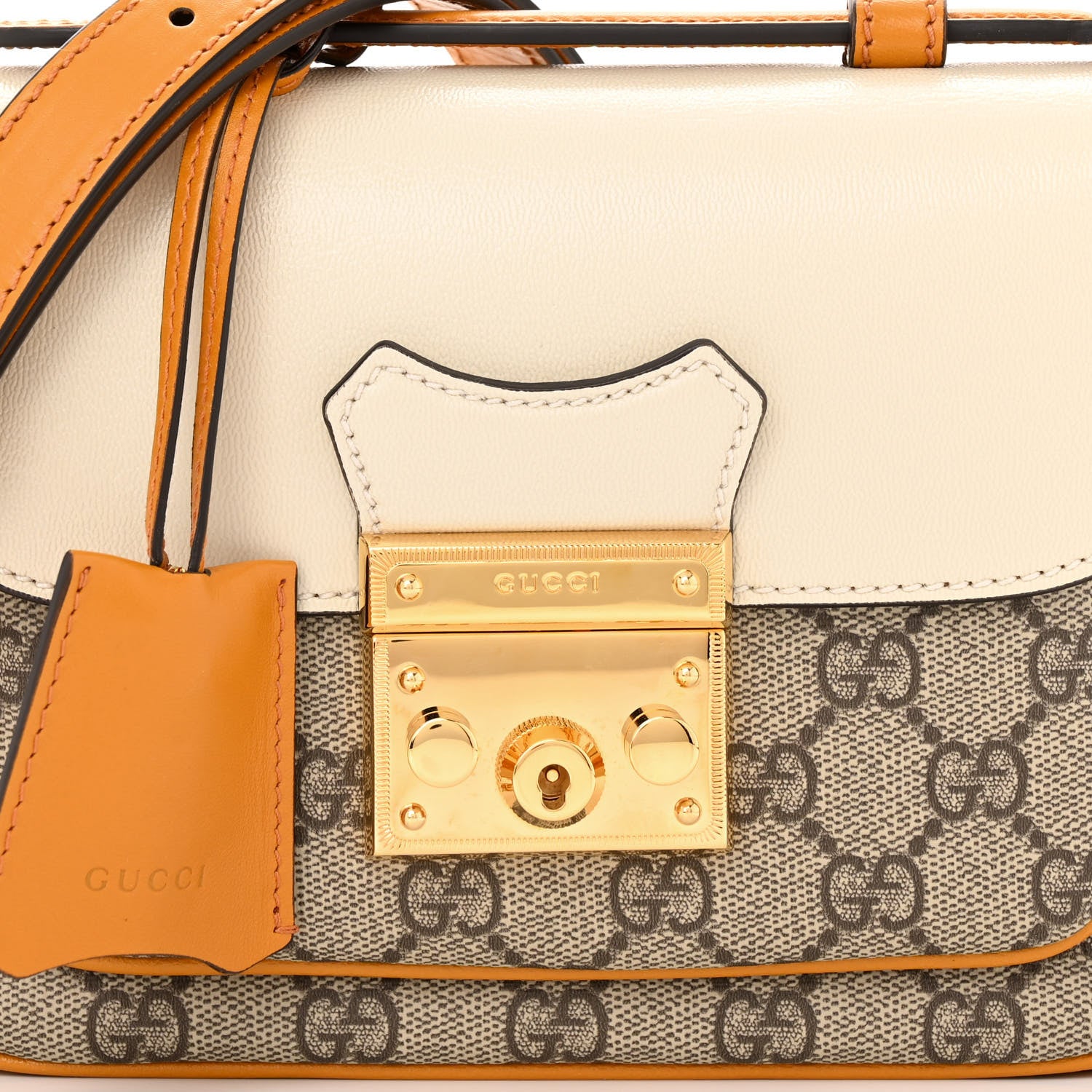 Gucci GG Supreme Monogram Calfskin Mini Padlock Flap Pocket Shoulder Bag Beige Mystic White Sun Oil 8 of 10