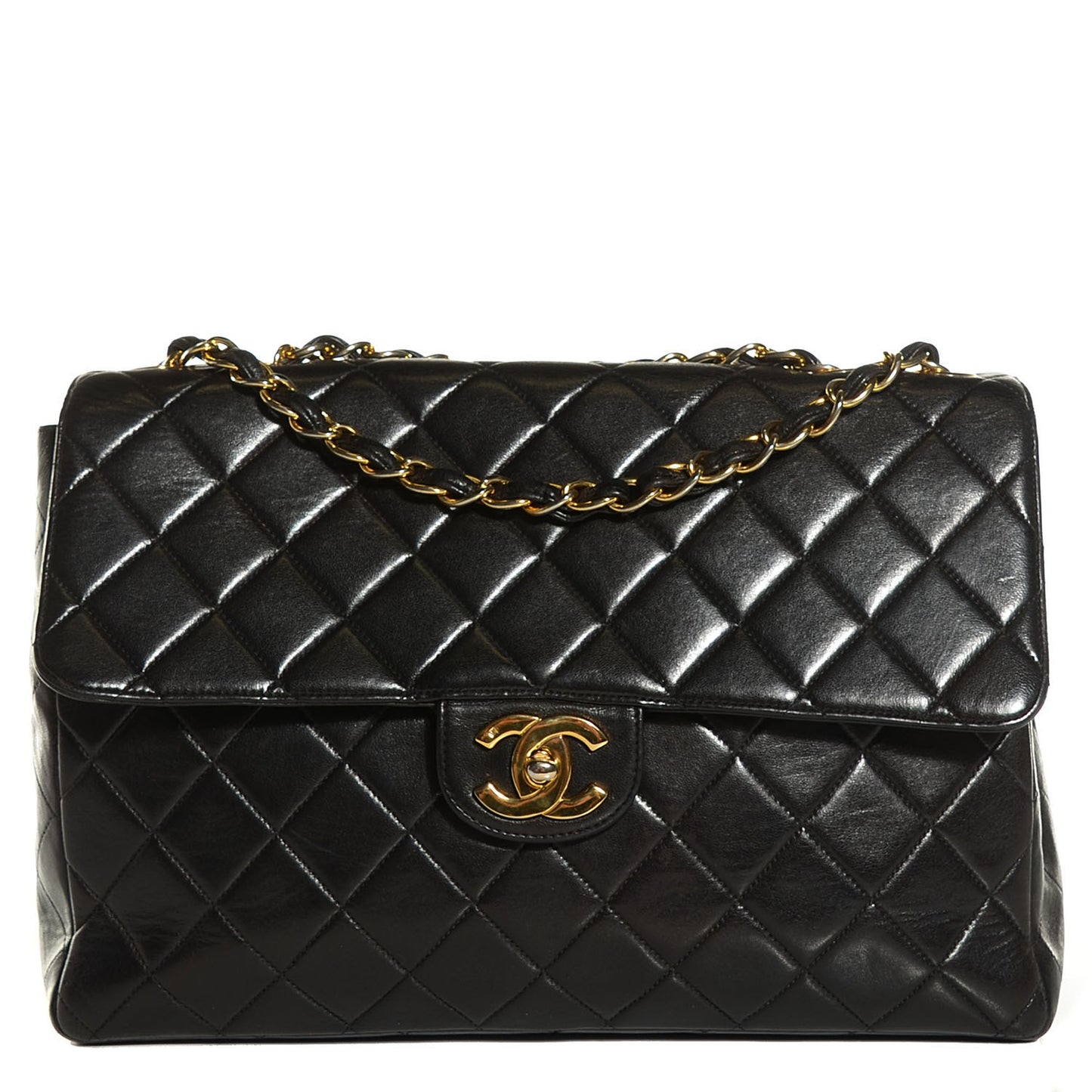 Lambskin Quilted Jumbo Flap Black