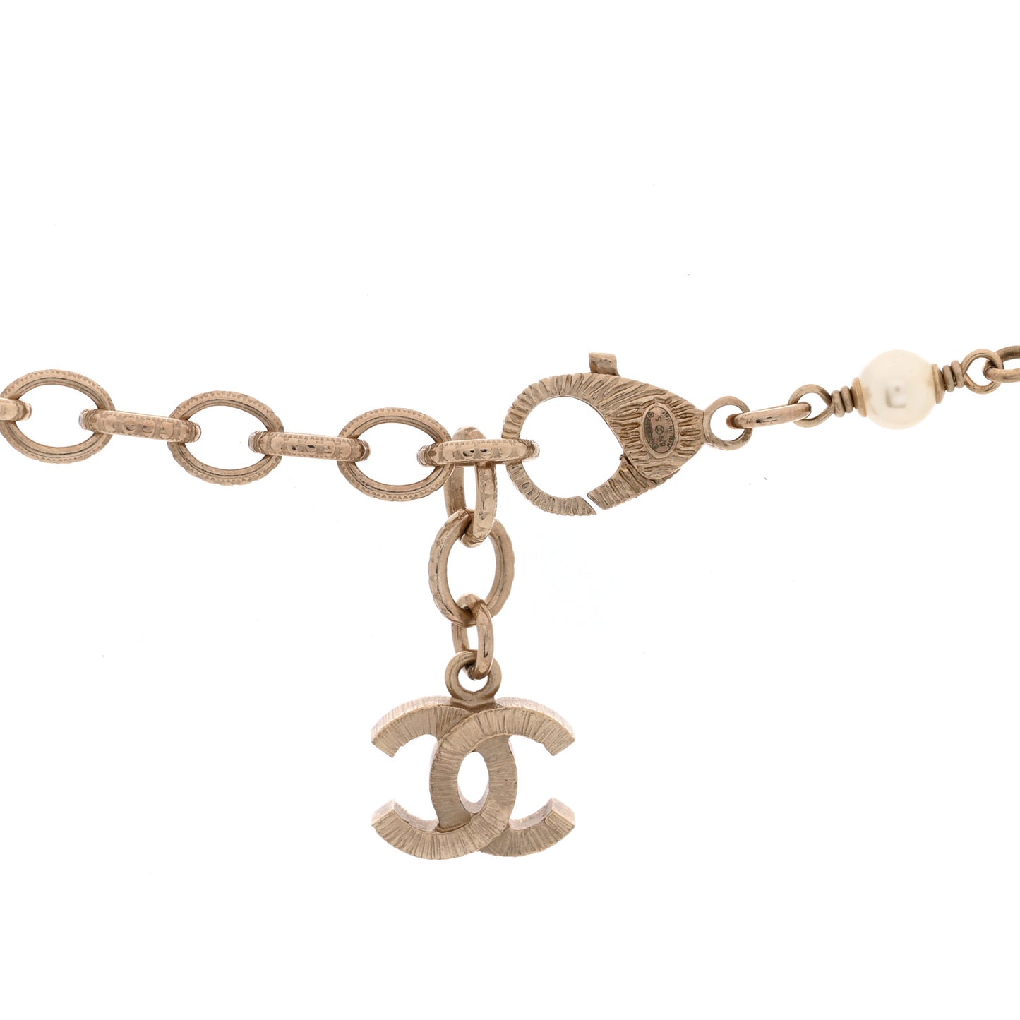 Crystal Baguette Pearl CC Cross Short Necklace Gold