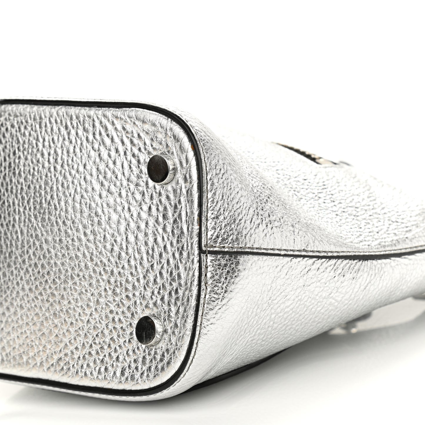 Metallic Pebbled Calfskin Riot Bucket Bag Silver