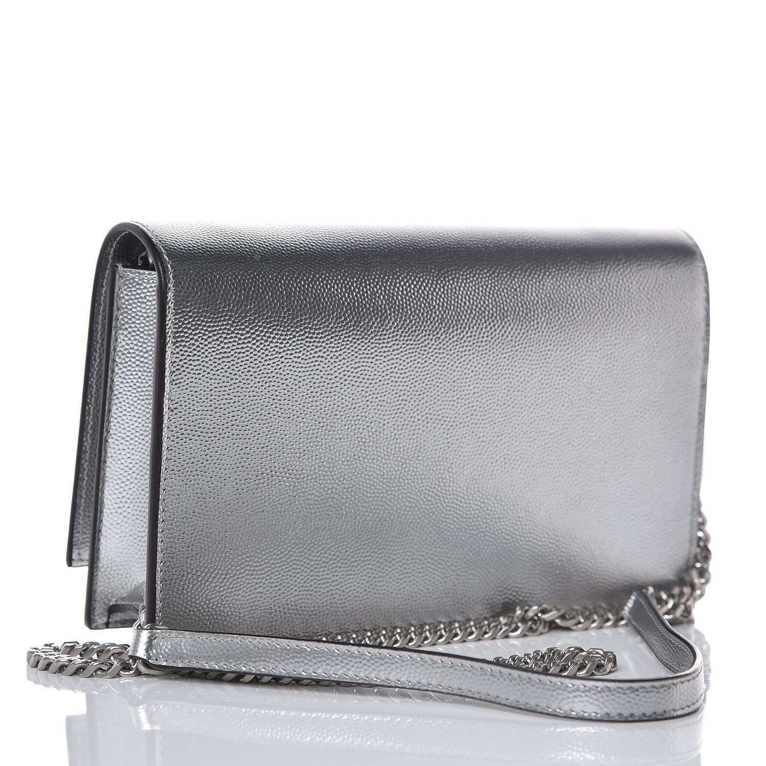 Saint Laurent Metallic Grain De Poudre Kate Monogram Tassel Chain Wallet Silver 3 of 6