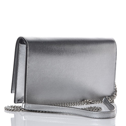 Saint Laurent Metallic Grain De Poudre Kate Monogram Tassel Chain Wallet Silver 3 of 6