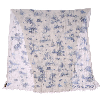 Louis Vuitton Cotton Linen Toile Etole De Louis Pareo Blue 4 of 7