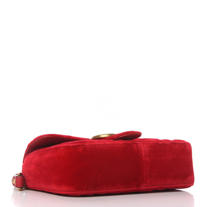 Gucci Velvet Matelasse Mini GG Marmont Shoulder Bag Hibiscus Red 4 of 10