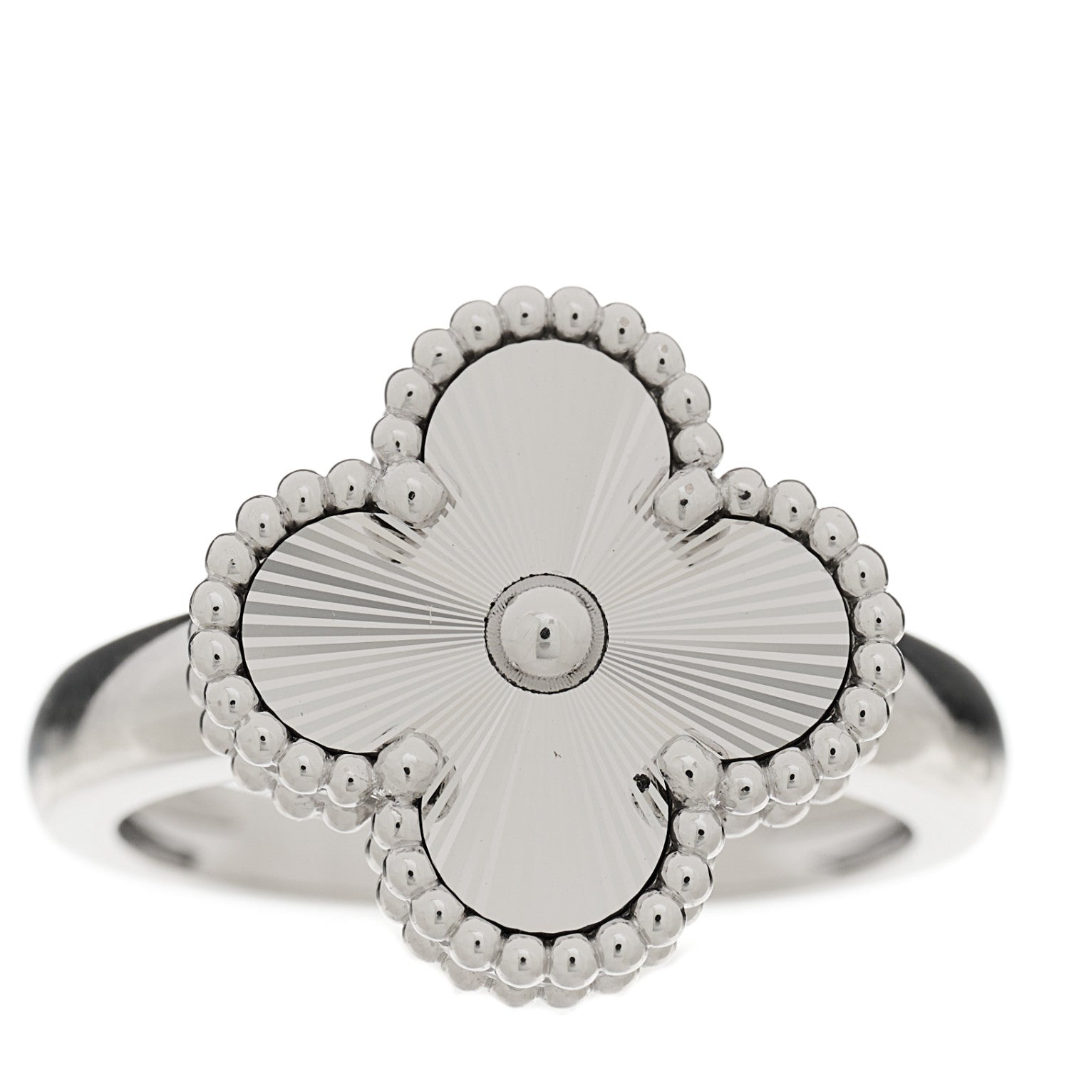 Van Cleef & Arpels 18K White Gold Guilloche Vintage Alhambra Ring 54 6.75 1 of 6