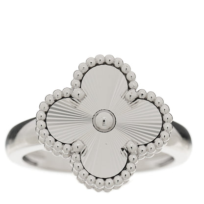 Van Cleef & Arpels 18K White Gold Guilloche Vintage Alhambra Ring 54 6.75 1 of 6