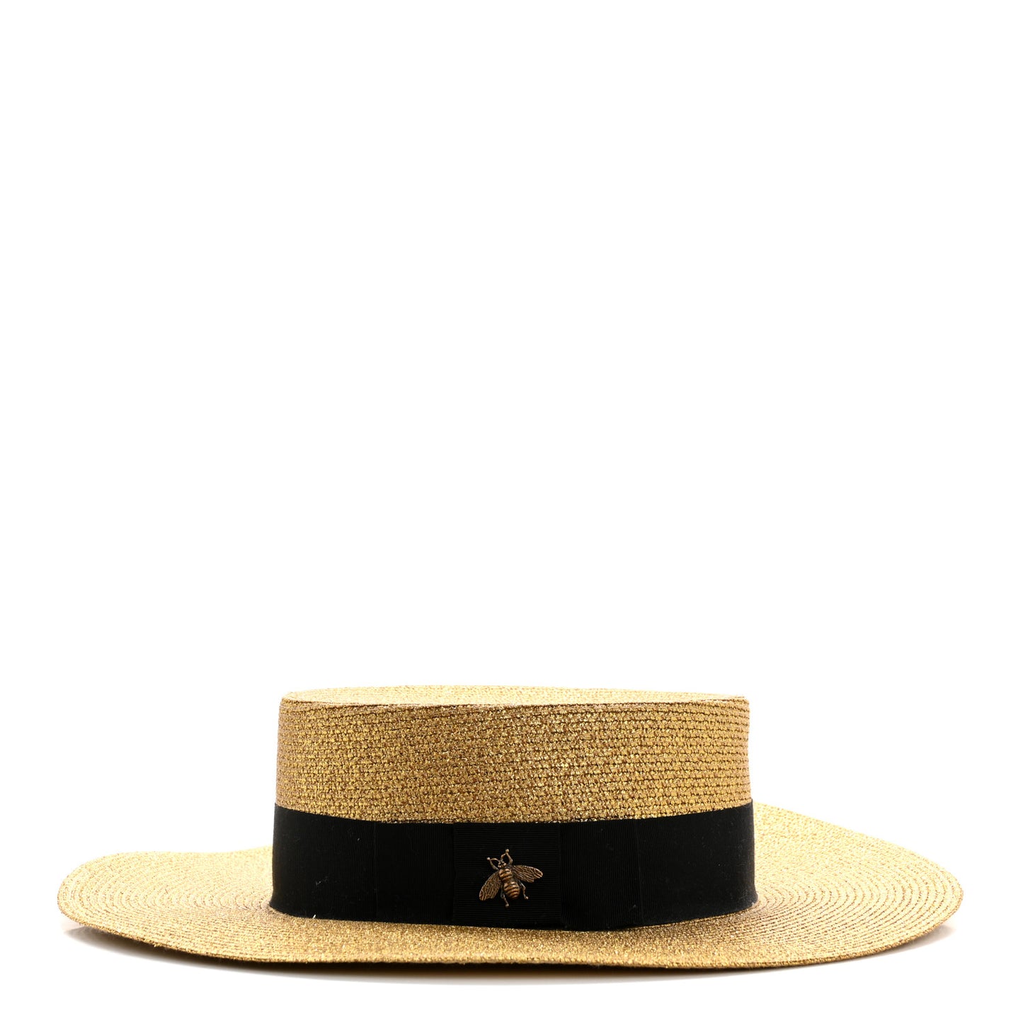 Glittered Straw Grosgrain Wide Brim Hat XS Gold Black