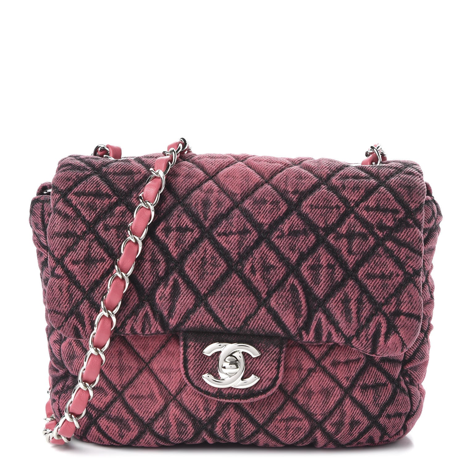 Chanel Washed Denim Quilted Small Denimpression Flap Red Black 1 of 11