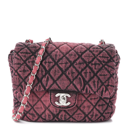 Chanel Washed Denim Quilted Small Denimpression Flap Red Black 1 of 11
