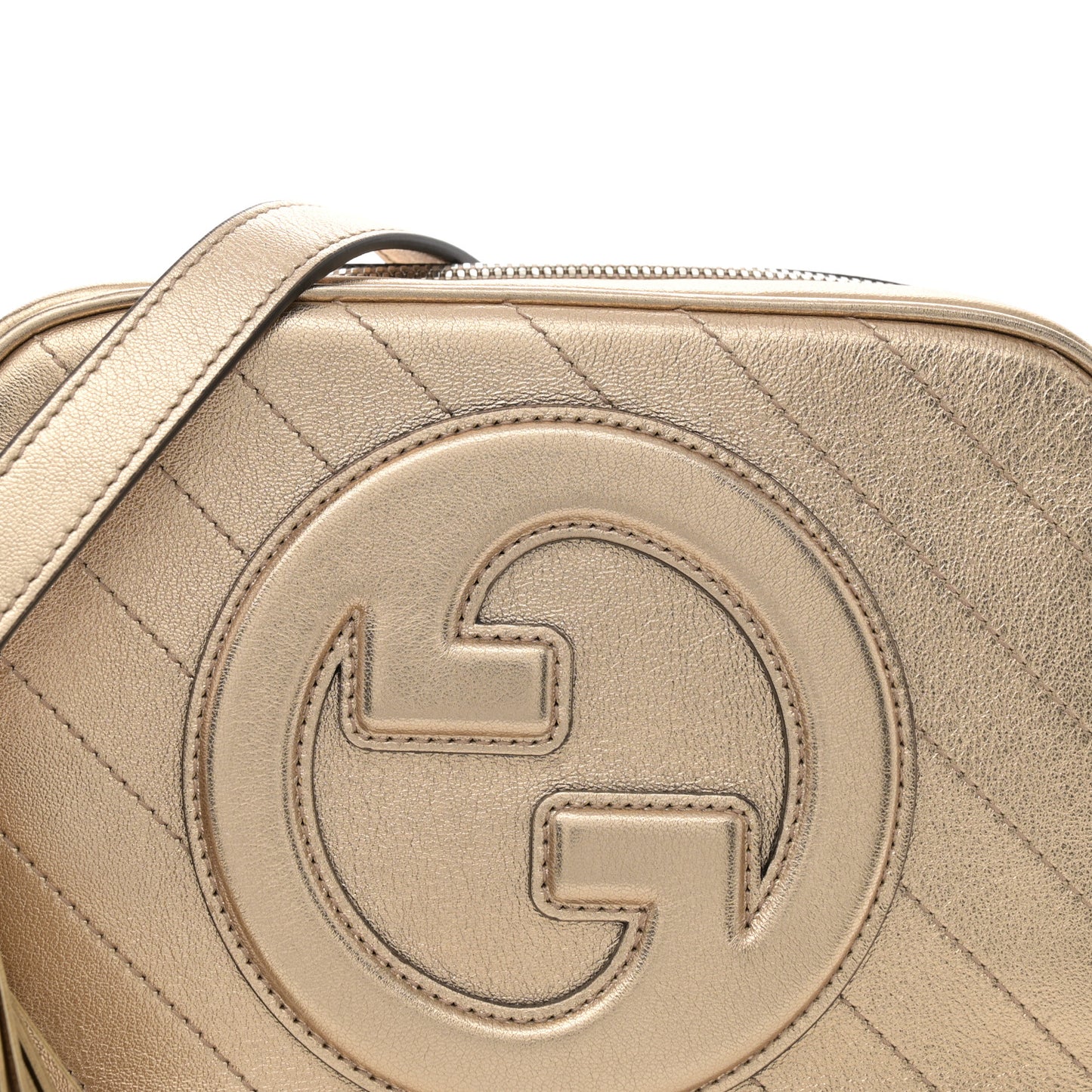 Metallic Sakai Be Green Calfskin Diagonal Stitched Small Blondie Shoulder Bag Golden Beige