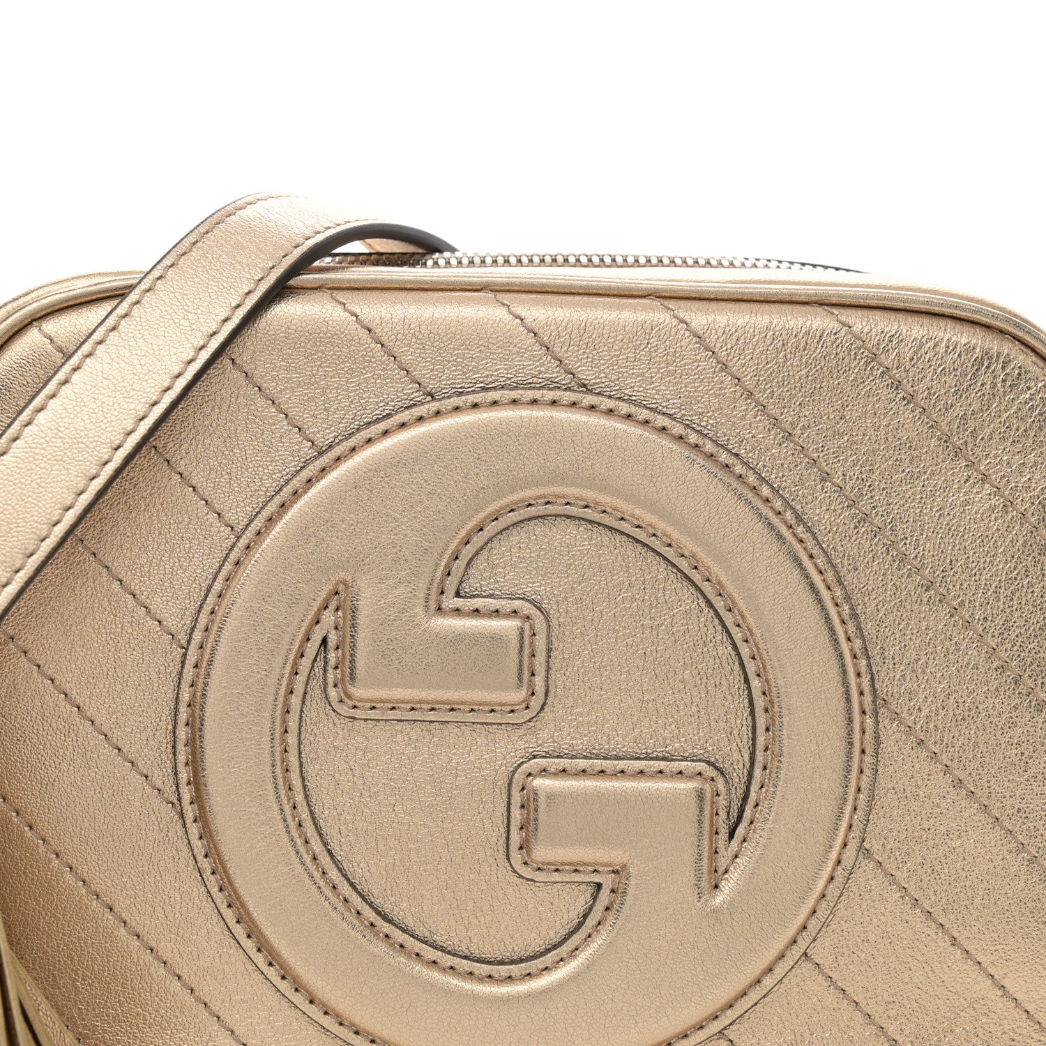 Gucci Metallic Sakai Be Green Calfskin Diagonal Stitched Small Blondie Shoulder Bag Golden Beige 8 of 10