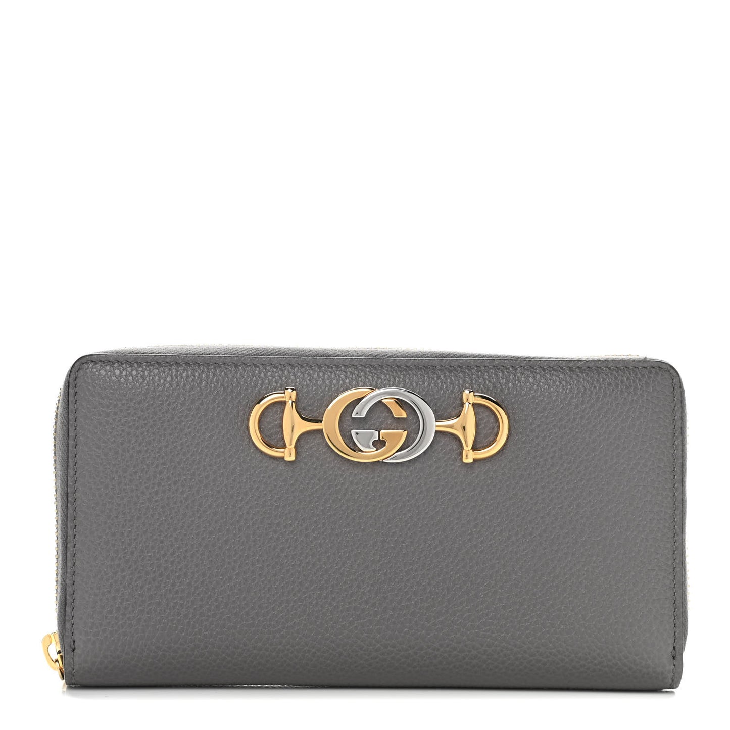 Grainy Calfskin Zumi Zip Around Wallet Dusty Grey