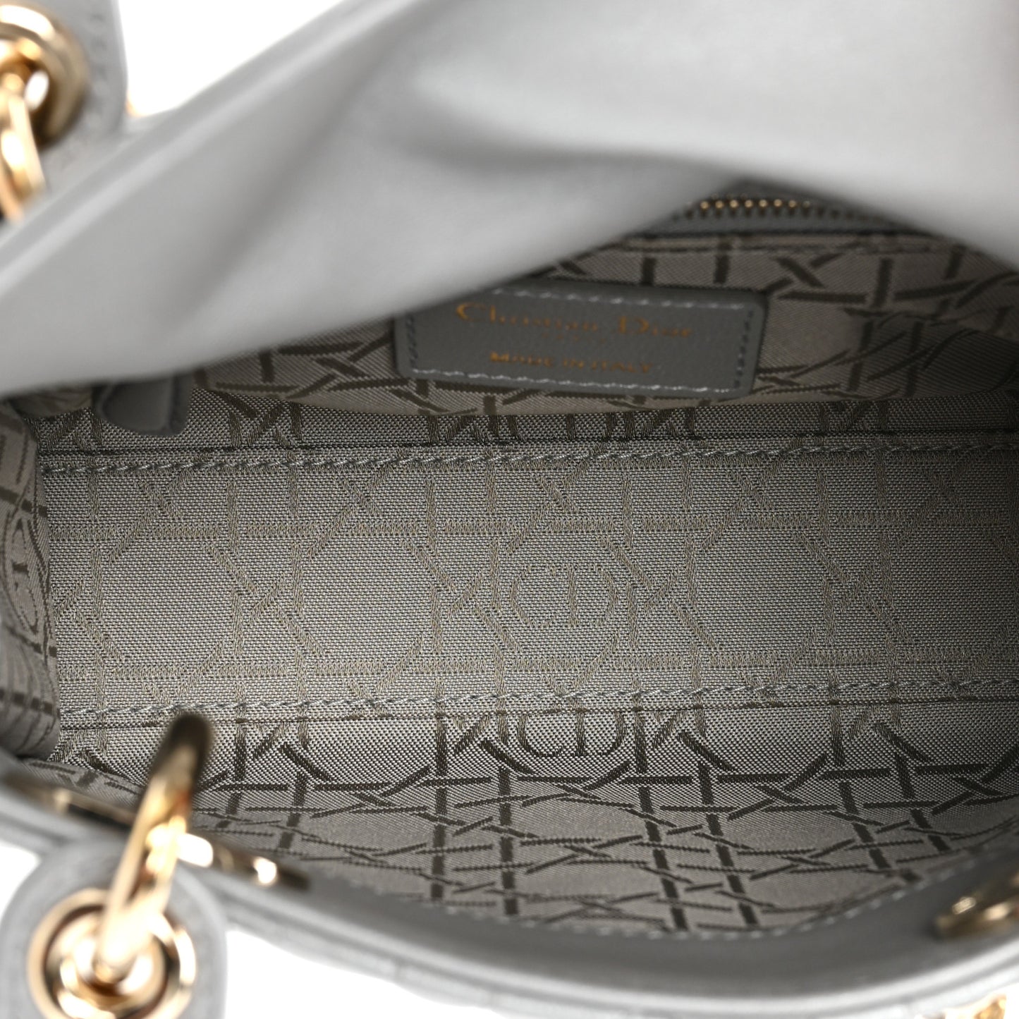 Metallic Lambskin Cannage Mini Lady Dior Grey