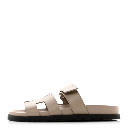 Hermes Calfskin Womens Chypre Sandals 37.5 Beige Mastic 2 of 9