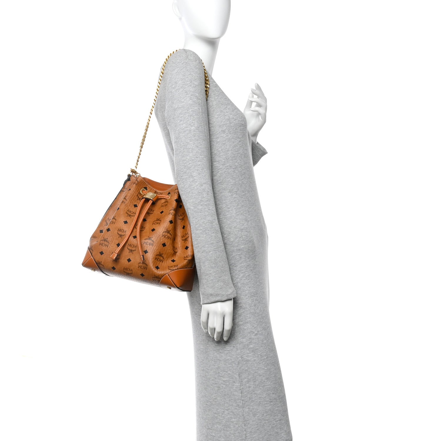 MCM Visetos Small Soft Berlin Drawstring Bucket Bag Cognac 2 of 9