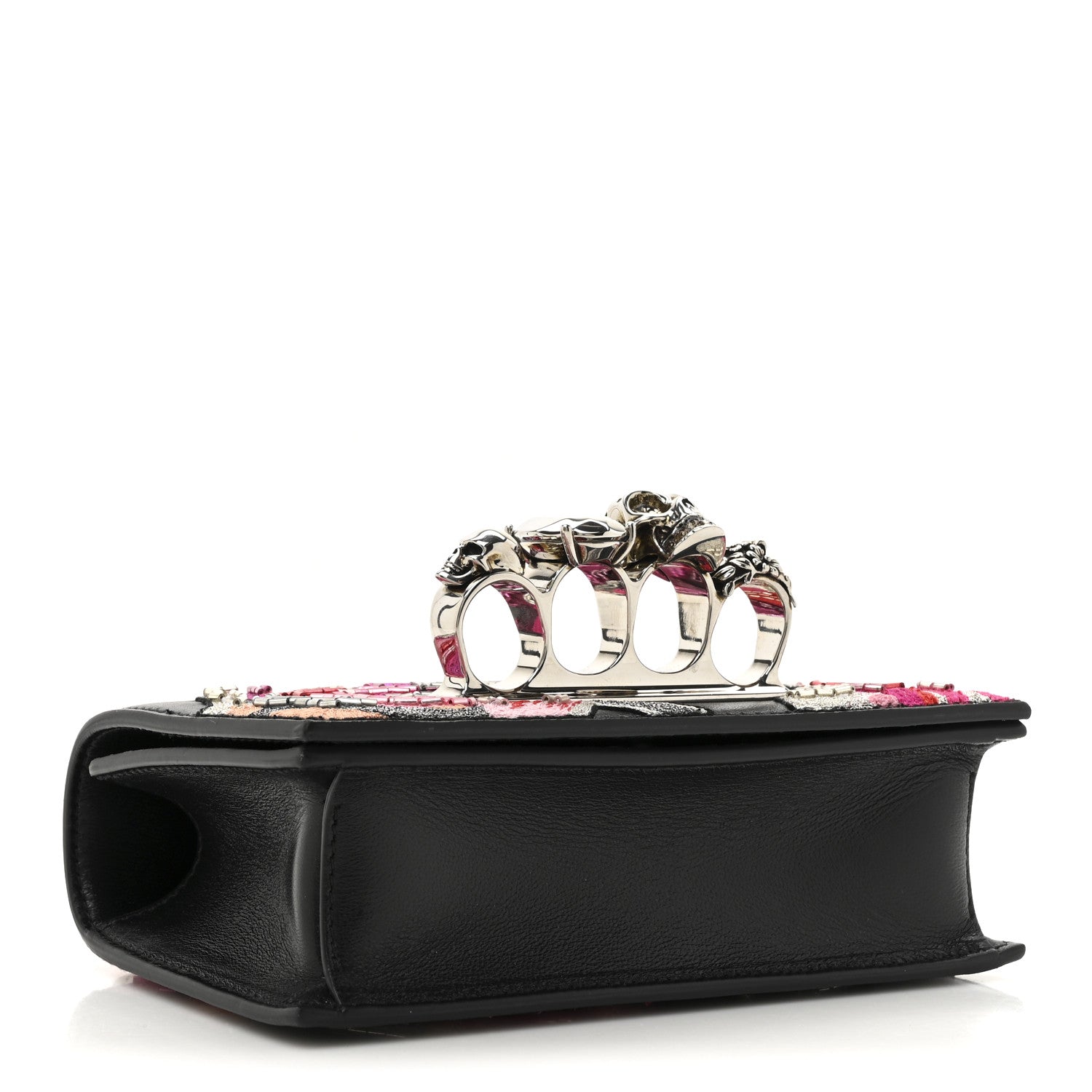 Alexander McQueen Calfskin Beaded Embroidered Solarised Orchid Mini Jeweled Knuckle Satchel Black Multicolor 4 of 11
