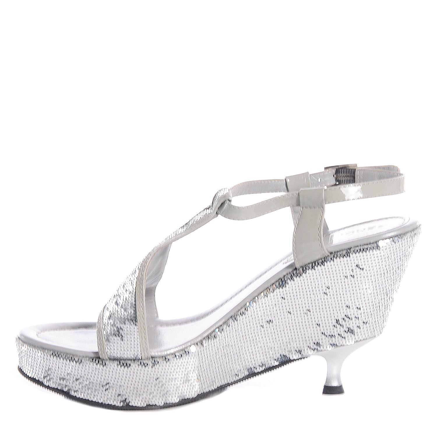 Fendi Sequin Wedge Platform Sandals Silver 40.5 1 of 7