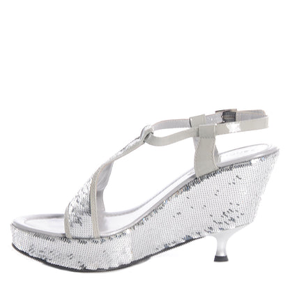 Fendi Sequin Wedge Platform Sandals Silver 40.5 1 of 7