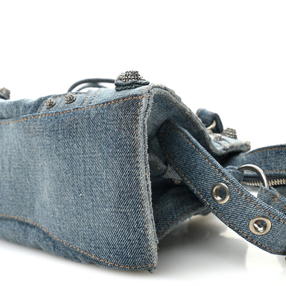 Balenciaga Washed Frayed Denim Crystal Neo Cagole Handbag XS Blue 11 of 11