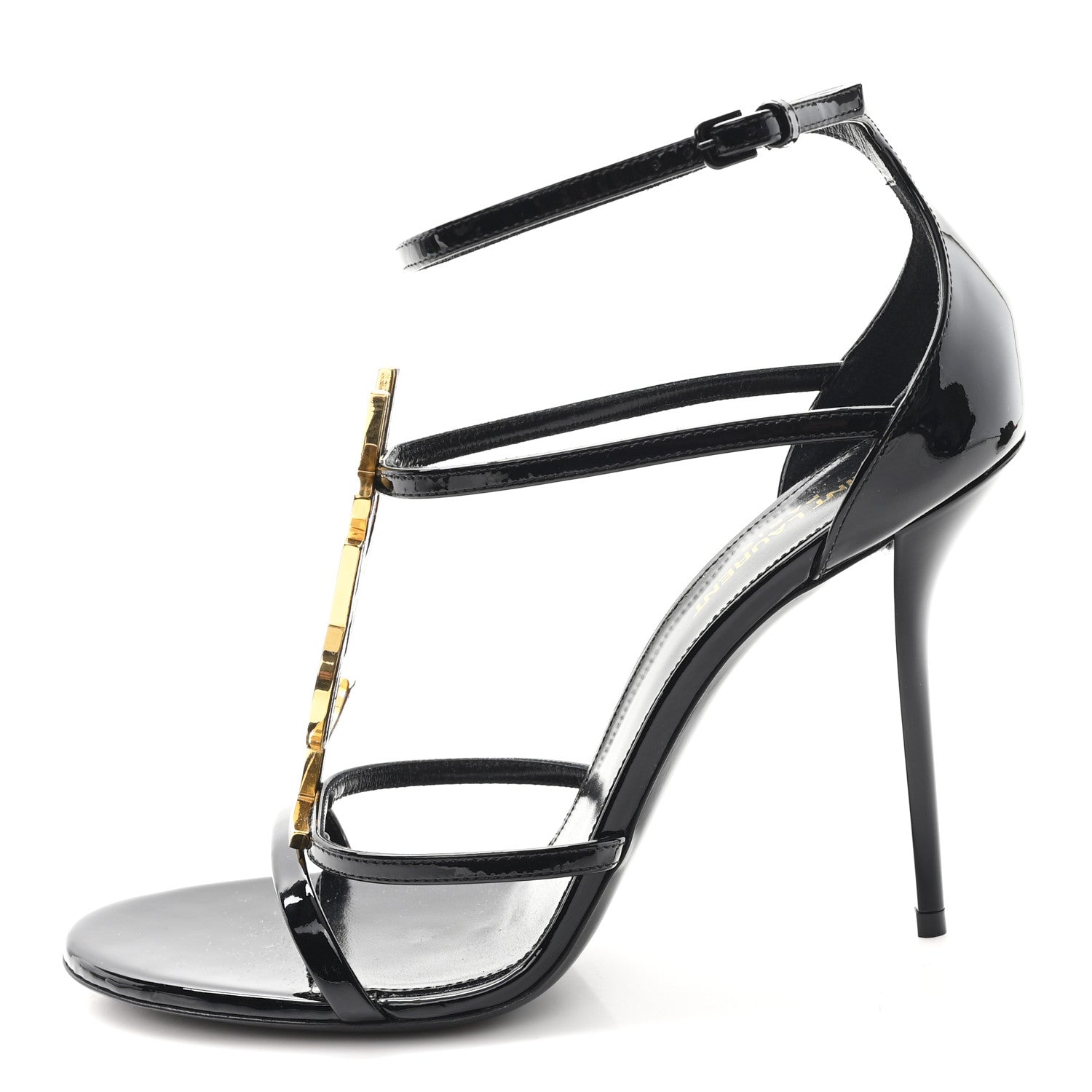 Saint Laurent Patent Cassandra 100 Ankle Strap Sandals 41 Black 1 of 10
