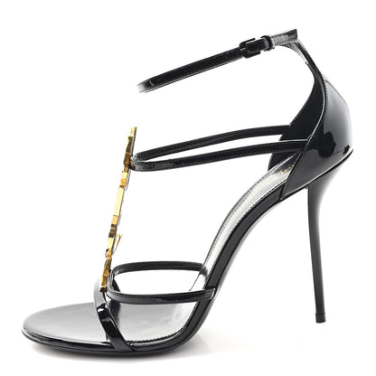 Saint Laurent Patent Cassandra 100 Ankle Strap Sandals 41 Black 1 of 10