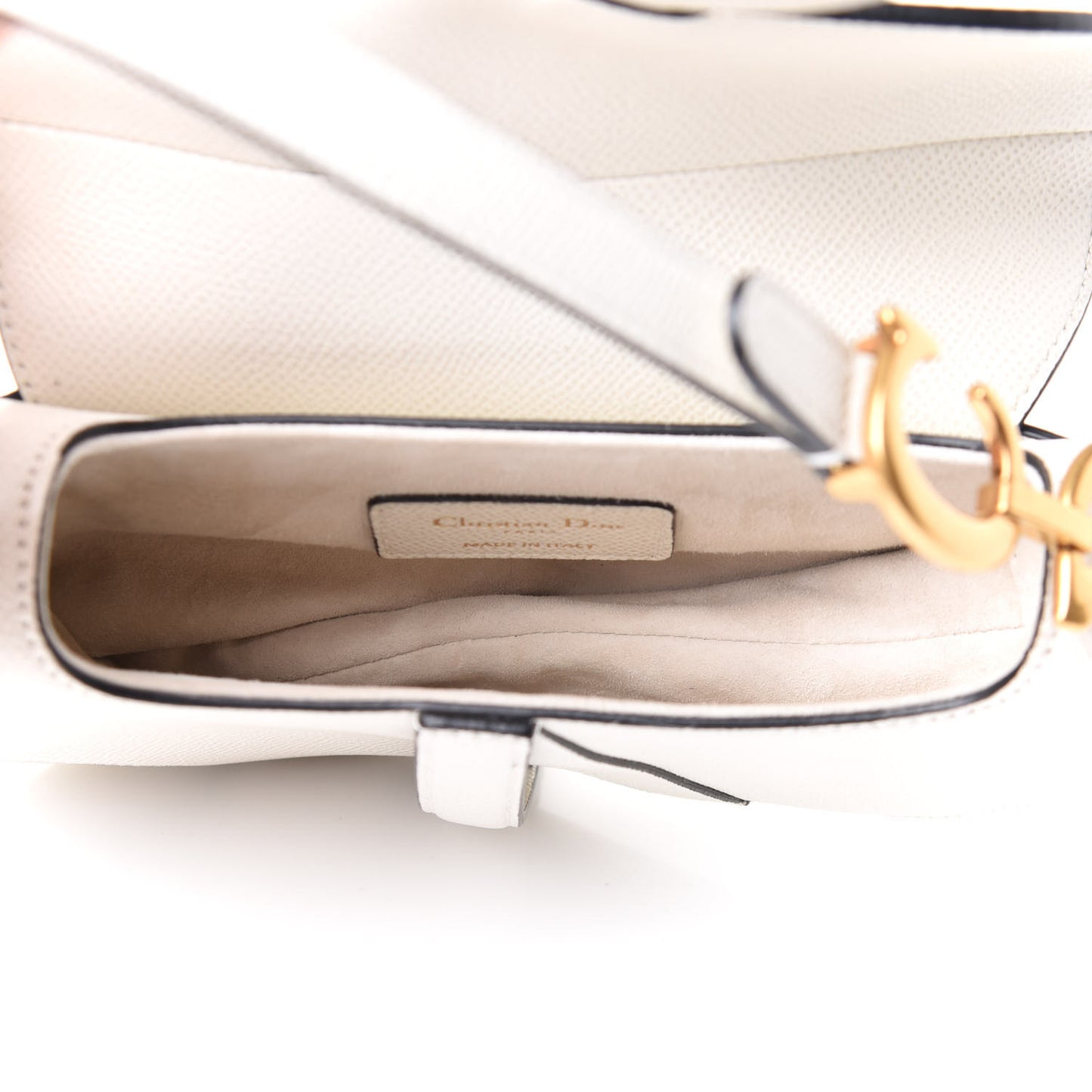 Grained Calfskin Mini Saddle Bag White