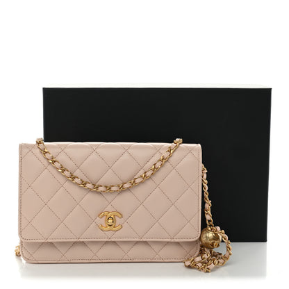 Chanel Lambskin Quilted CC Pearl Crush Wallet on Chain WOC Light Beige 13 of 13